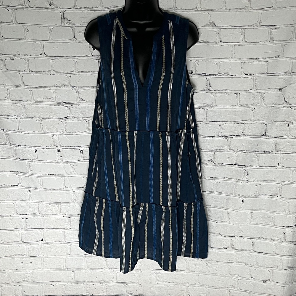 Michael Stars Navy and White Striped Midi Dress
